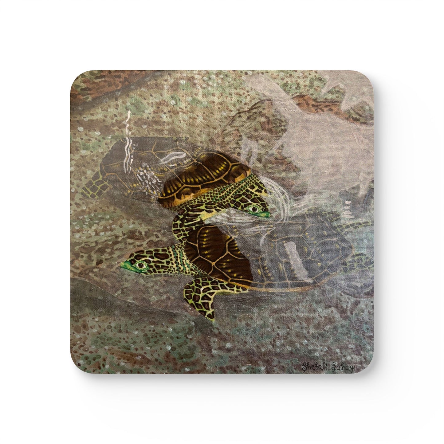 Turtles Budding Each Other | Corkwood Coaster Set