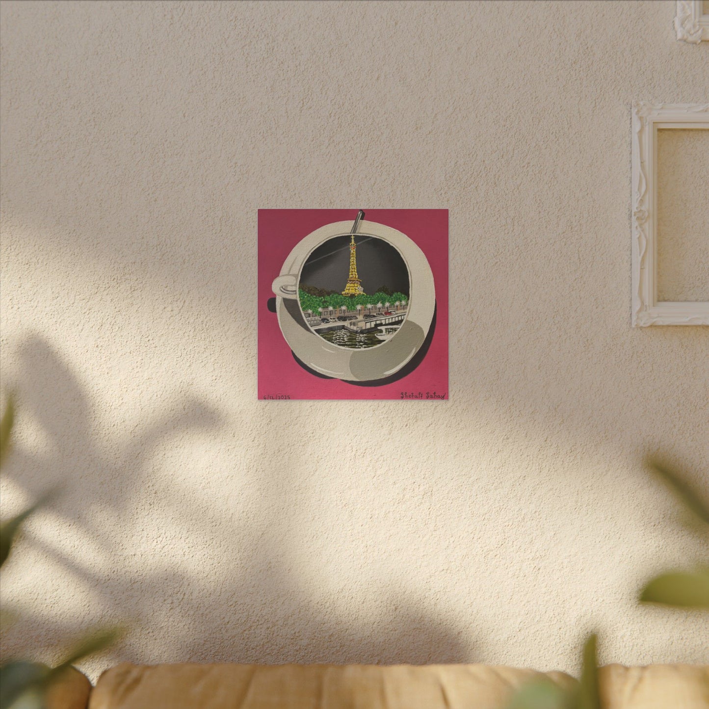 A Cup Of A Sparkling Night At Paris | Matte Canvas, Stretched, 0.75"