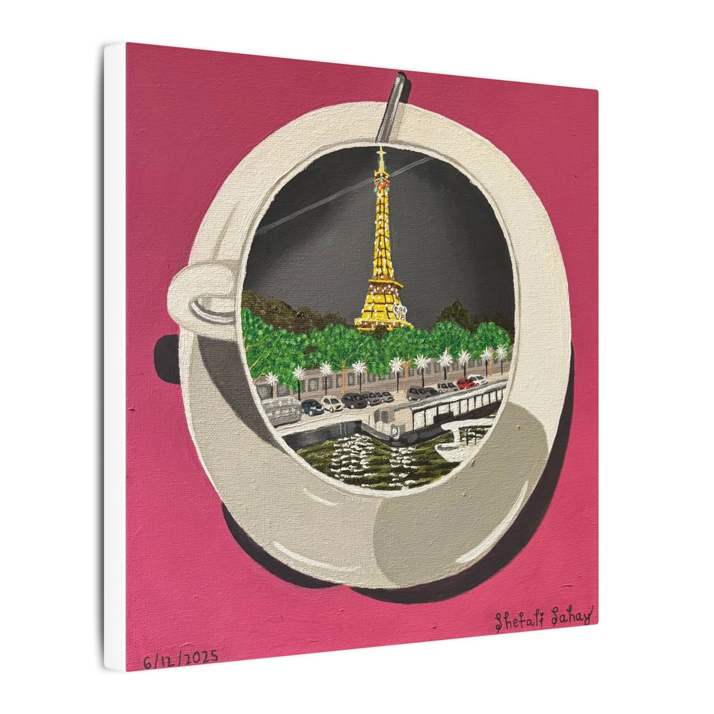 A Cup Of A Sparkling Night At Paris | Matte Canvas, Stretched, 0.75"