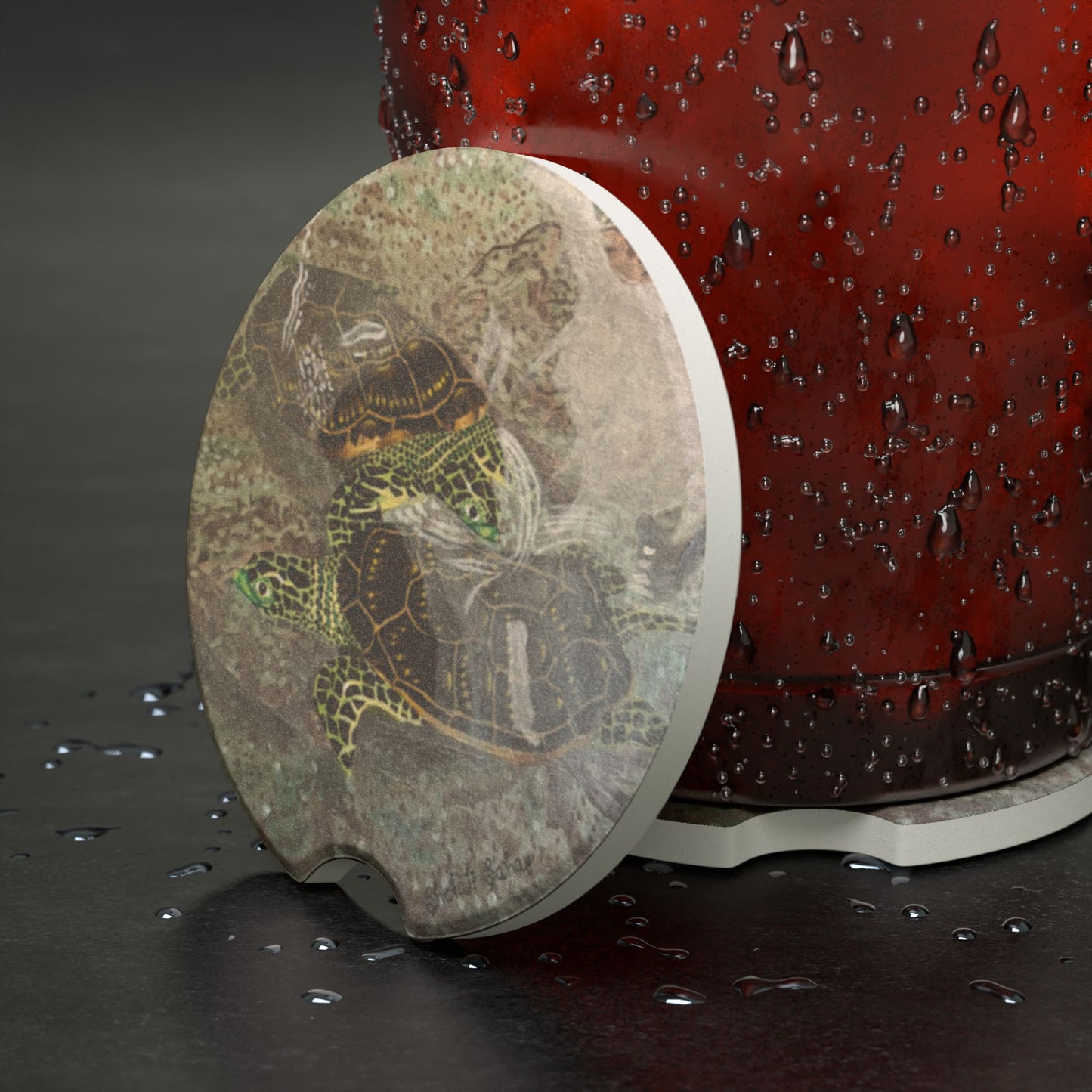 Turtles Budding Each Other | Soapstone Car Coaster