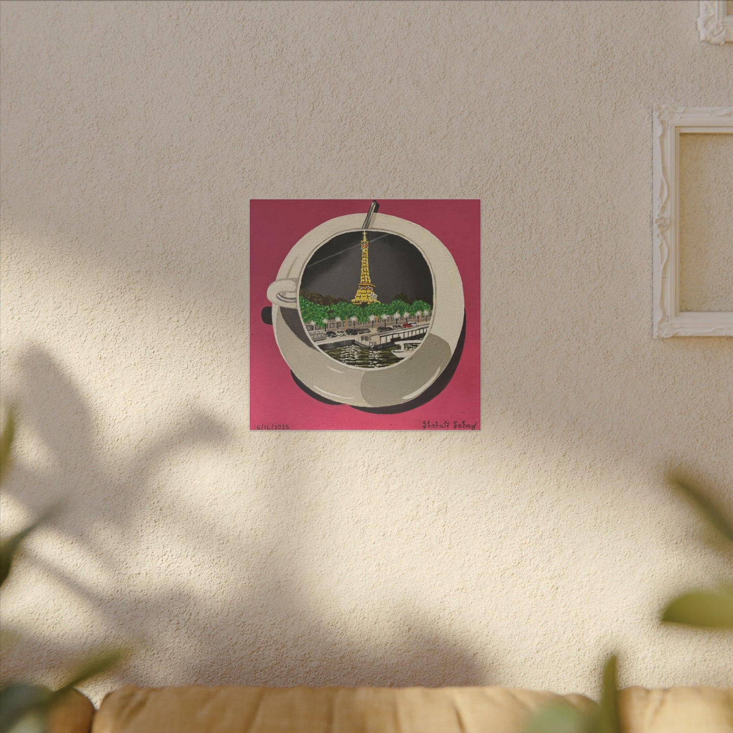 A Cup Of A Sparkling Night At Paris | Matte Canvas, Stretched, 0.75"