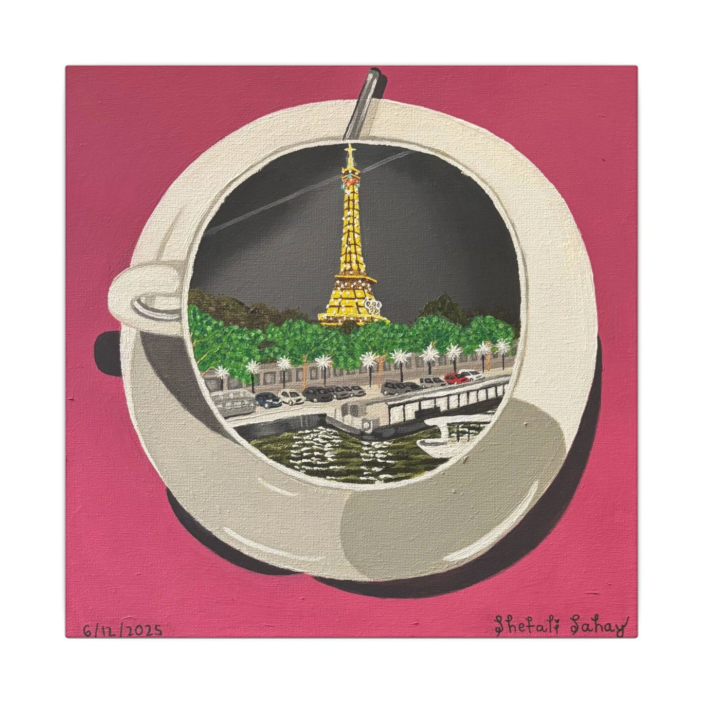 A Cup Of A Sparkling Night At Paris | Matte Canvas, Stretched, 0.75"