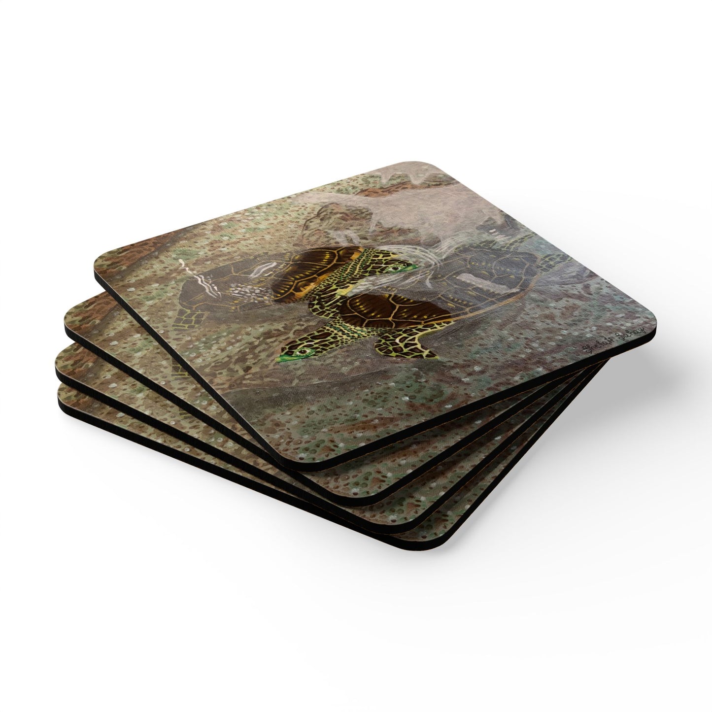 Turtles Budding Each Other | Corkwood Coaster Set