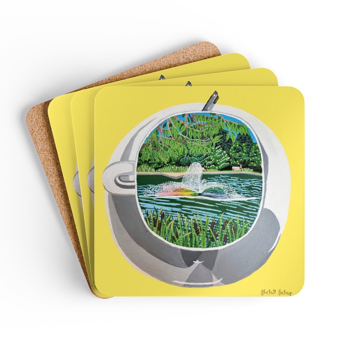 A Cup Of Watchung Lake | Corkwood Coaster Set