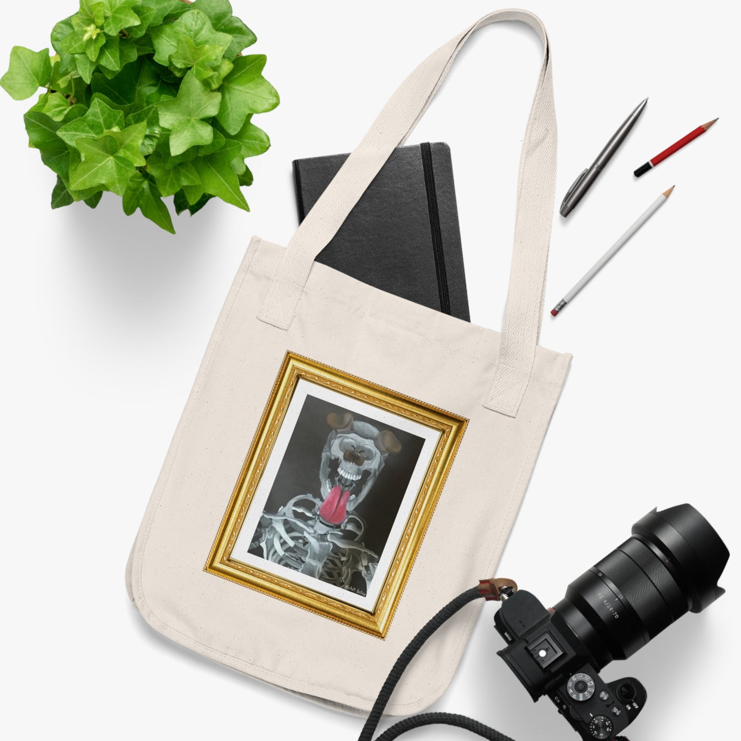 Skeleton Taking A Snapchat Selfie | Organic Canvas Tote Bag