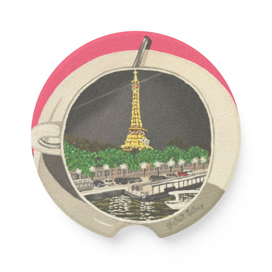 A Cup Of A Sparkling Night At Paris | Soapstone Car Coaster