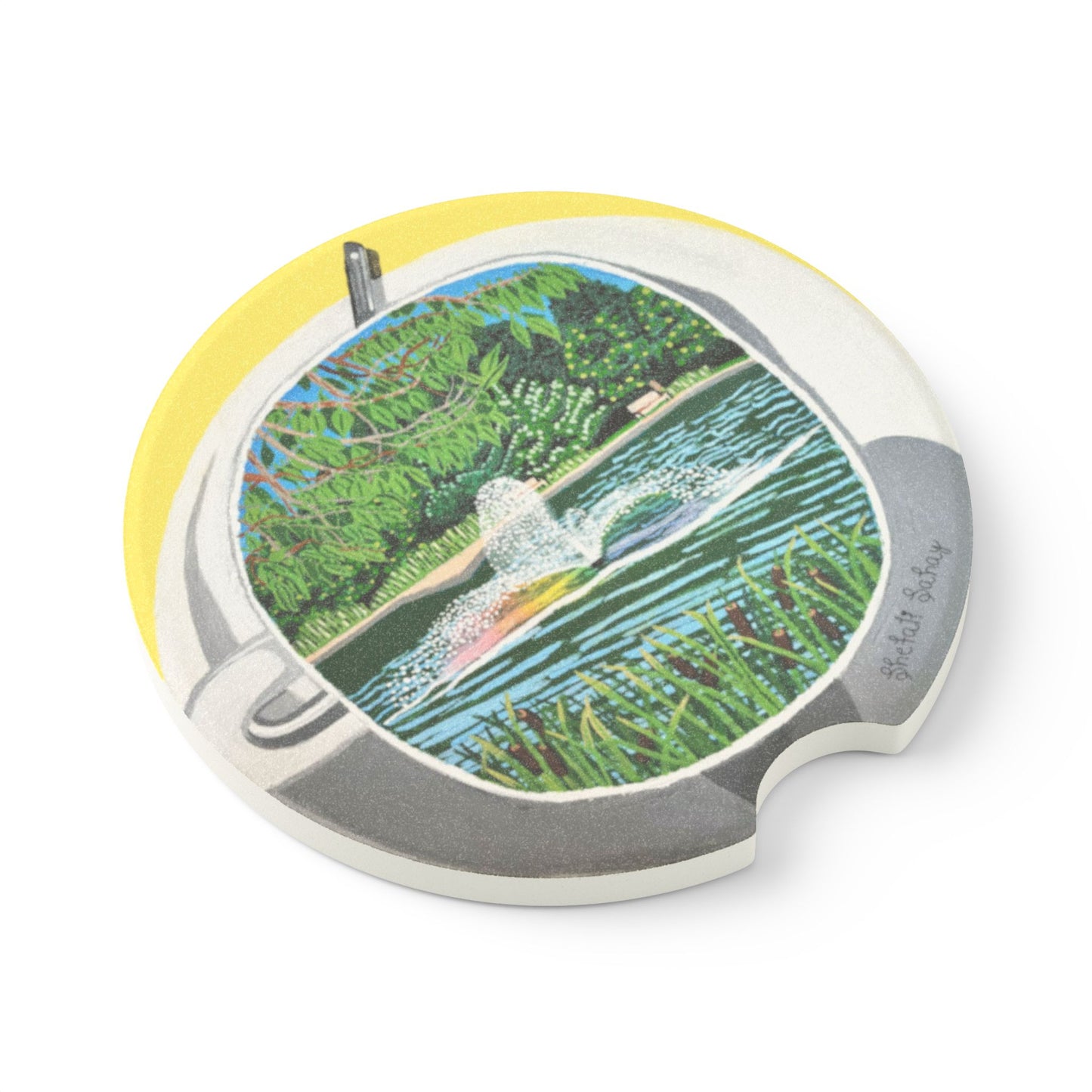 A Cup Of Watchung Lake | Soapstone Car Coaster