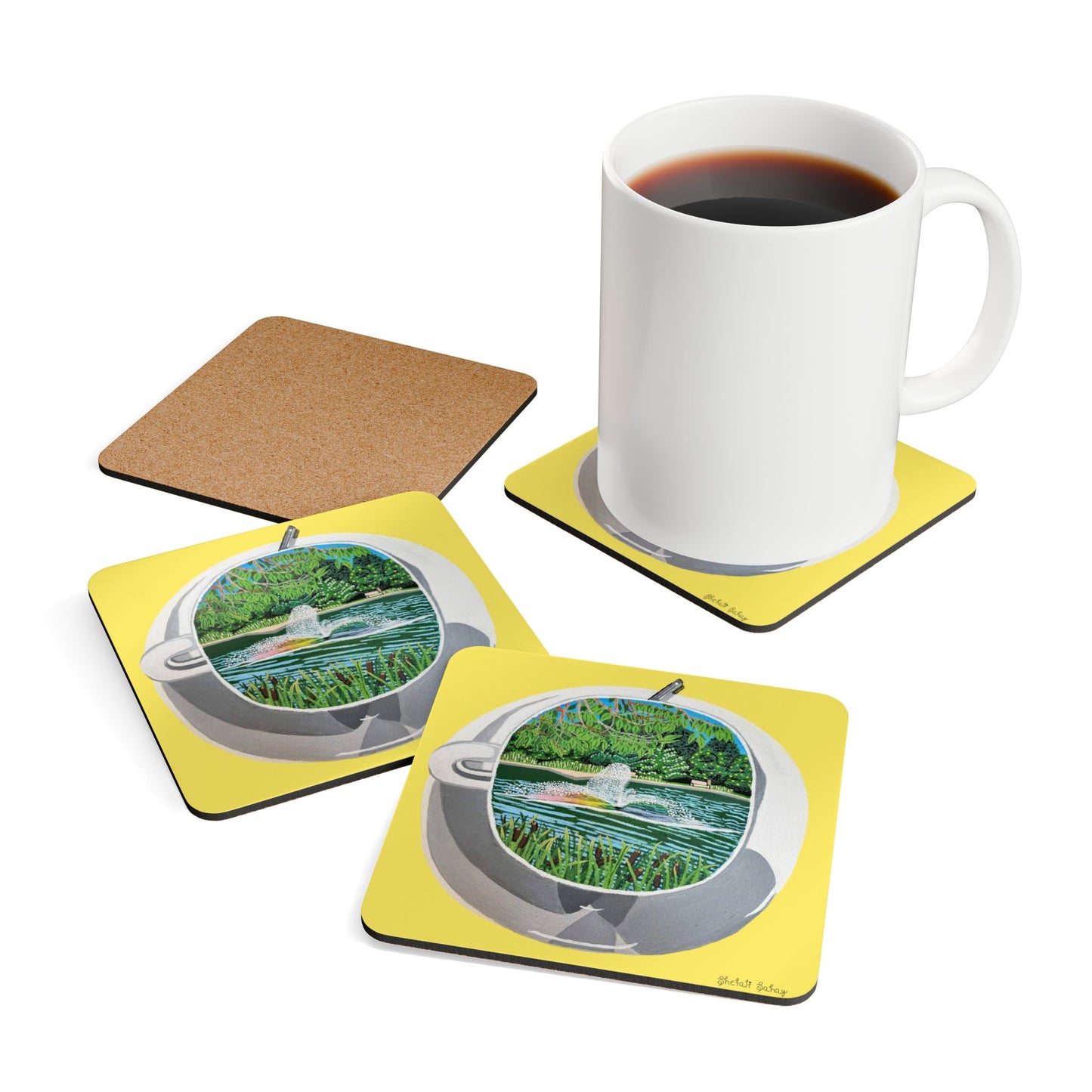 A Cup Of Watchung Lake | Corkwood Coaster Set