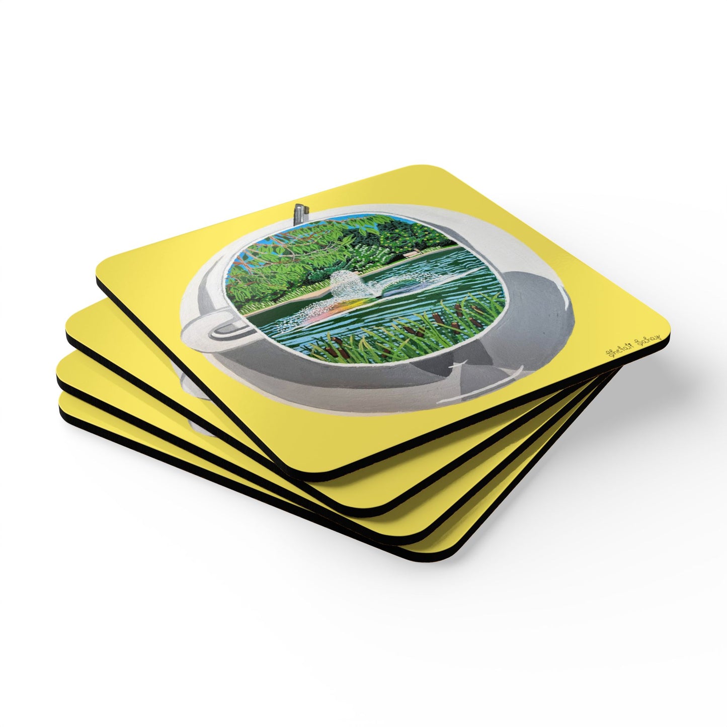 A Cup Of Watchung Lake | Corkwood Coaster Set