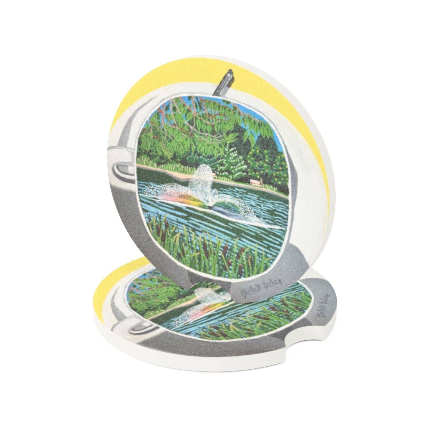 A Cup Of Watchung Lake | Soapstone Car Coaster