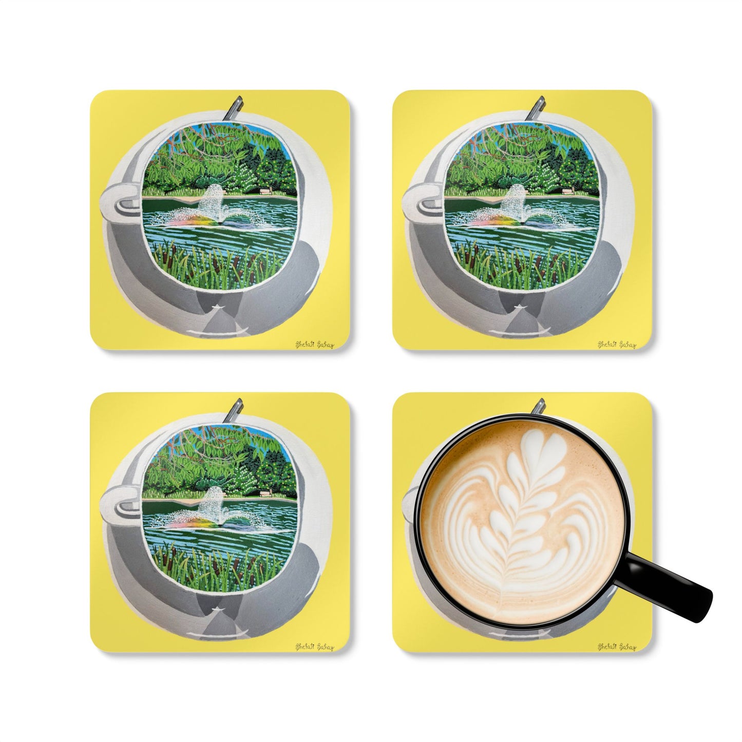 A Cup Of Watchung Lake | Corkwood Coaster Set